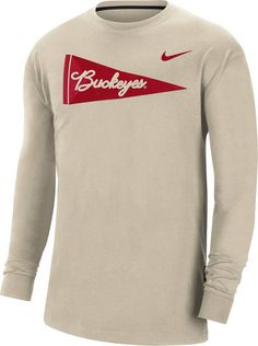 Nike Men's Ohio State Buckeyes Tan Pennant College Pullover Crew Neck Sweatshirt | Dick's Sporting Goods Vintage Letterman Jacket, Ohio Football, Nike Web, Michigan State Spartans, Youth Sports, Letterman Jacket, Navy Fashion, Ohio State Buckeyes, Nike Store