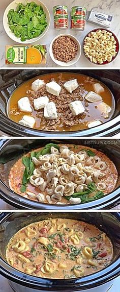 four different pictures of food being cooked in the same pans and placed on top of each other