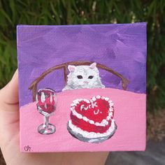 acrylic mini painting Tiny Canvas Acrylic Paintings, Basic Art Painting, Cute Cat Painting Ideas, Mini Canvas Portrait, Mini Box Painting Ideas, Cool Mini Paintings, Easy Family Painting Ideas On Canvas, Mini Canvas Art Cat, Silly Cat Painting