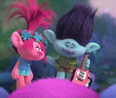 an animated troll and a girl with pink hair