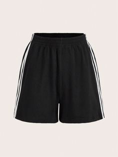 Contrast Striped Side Elastic Waist Casual Shorts Black Casual   Knitted Fabric Striped Track Shorts Slight Stretch  Women Clothing, size features are:Bust: ,Length: ,Sleeve Length: Womens Corset Tops, Pu Leather Skirt, Track Shorts, Lounge Shorts, Plus Size Shorts, Women Corset, Inspiration Mode, Kids Beachwear, Sport Pants