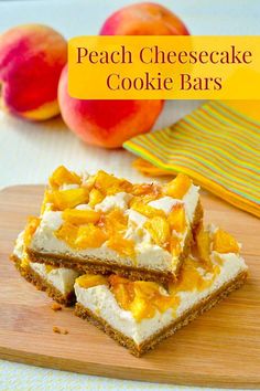 peach cheesecake cookie bars on a cutting board