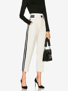 Women Color Block Spring Urban Polyester Natural Regular Fit Commuting H-Line Regular Fashion Pants Color Block Fashion, Urban Shirt, Colour Blocking Fashion, Fitted Cardigan, Pants White, Tapered Pants, Elegant Shirt, Type Of Pants, Color Block Sweater