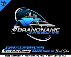 a car logo with the words, free edit business name and color change order now