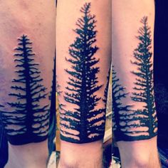 three trees on both legs with black ink