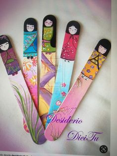 four snow skis with different designs on them and the words desdegno distin