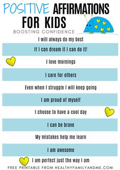 a poster with the words positive affirmations for kids