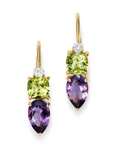 Bloomingdale's Diamond, Amethyst & Peridot Drop Earrings in 14K Yellow Gold - 100% Exclusive Kay Jewelry, Peridot Jewelry, Purple Jewelry, Amethyst Jewelry, Exclusive Jewelry, Fabulous Jewelry, Gems Jewelry, Purple Green, Pink Tourmaline