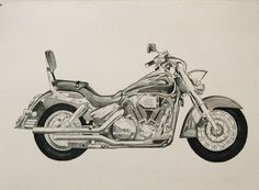 a drawing of a motorcycle is shown in black and white