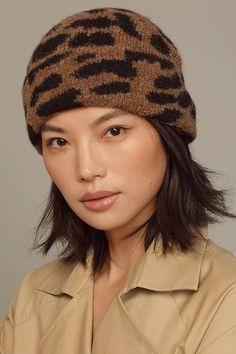 By Anthropologie Compact Knit Animal Print Beanie | Anthropologie Knitted Animals, 50 Fashion, Workout Shirts, Color Coding, Accessories Hats, Anthropologie, Animal Print, Wool, Knitting