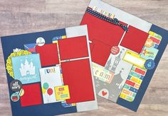 two pieces of scrapbook paper on top of each other with different designs and colors