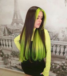 Brown Long Hair, Arctic Fox Hair Dye, Neon Green Hair, Hidden Hair Color, Intricate Hairstyles, Hair Stripes, Short Dyed Hair, Pelo Cafe