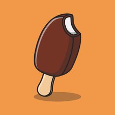 an ice cream popsicle with chocolate and white toppings on top, sitting in front of an orange background