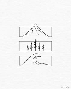 the mountains and trees are depicted in this minimalistic drawing by person, who is using lines