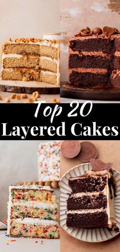 the top 20 layered cakes are displayed in different styles and colors, including chocolate