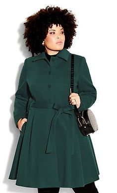 Plus Size Green Wide Collar Coat Green Faux Fur Coat, Jade Dress, Red Blazer Jacket, Spotted Dress, Chic Blazer, Collar Coat, Plus Size Outerwear, Plus Size Coats, Green Coat