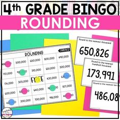 the fourth grade bingo rounding game is shown with four different numbers and one missing number