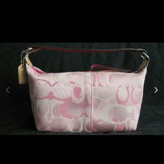 This Bag Is Brand New Without Original Tags. I Bought It From The Regular Coach Store & Not A Factory Outlet. This Is A Super Cute Bag! Canvas Is Multiple Shades Of Pink, Strap Is Tan On Top And Pink On Underside. Height: 5.5" Width: 8" At Min But Expands, 4" From Side View. Dept: 5.5" Material :Leather Top Handle And Canvas Pouch. Zip Top Closure W/ Leather Pull Strap. One Small Open Pocket For Easy Storage On Inside. Bag Is In Excellent Condition. No Stains Or Damage. Stored In Smoke Free Home Pink Coach Purses, Coach Bags Outlet, Coach Store, Y2k Purse, Guess Bag, Handbag Essentials, Inside Bag, Guess Bags, Pink And Brown