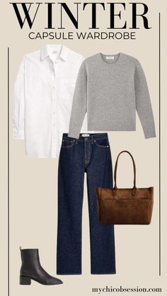 Winter Date Night Outfit, White Jeans Outfit Winter, White Jeans Winter, 60 Outfits, Capsule Wardrobe Casual, Classic Capsule Wardrobe, Winter Capsule, Winter Fashion Outfits Casual, Winter Capsule Wardrobe