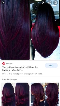 Long Hair With Layers And Bangs Straight, Mulberry Highlights On Dark Hair, Burgundy Plum Hair Color, Undercolor Hair, Purple Red Hair Color, Black Cherry Hair, Deep Wine Color, Hair Color Plum