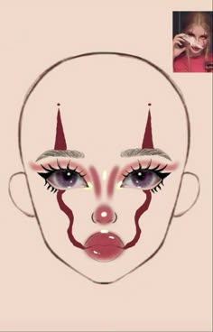 #макияж Pre Shower Makeup Ideas Funny, Clown Makeup Looks Easy, Clown Makeup Looks Drawing, Maquillaje De Payaso Mujer, Clown Makeup Looks, Easy Clown Makeup, Makeup Ideas Halloween, Cute Clown Makeup