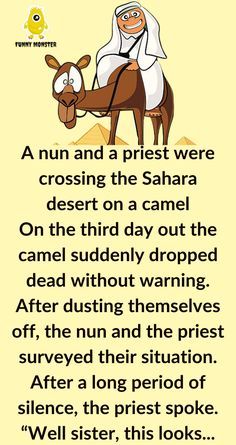 an image of a cartoon character on a camel with the caption,'a nun and