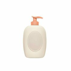 a bottle of hand soap with an orange pump on the top and a white background