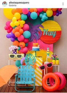 an assortment of colorful balloons and decorations