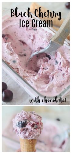 an ice cream dish with cherries in it and the words black cherry ice cream