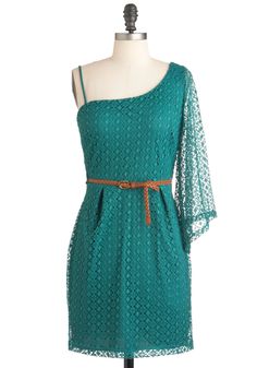 Crochet, Party, Casual, A-line, Long Sleeve, One Shoulder, Spring, Short .. Teal Bridesmaid, Teal Bridesmaid Dresses, Fashion D, Retro Vintage Dresses, Dresses Style, Teal Dress, Vintage Inspired Dresses, Mod Dress, Fit And Flare Dress