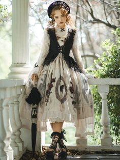 ❤︎Classic Elegant Gothic Dark French Top + Suspender Dress + Vest Tulle Skirt❤︎ Romantic Photoshoot, Elegant Gothic, Chiffon Overlay, Apron Dress, Vest Fashion, Kawaii Clothes, Everyday Dresses, Overall Dress, Lolita Dress