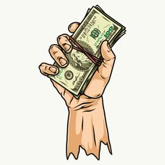 a person's hand holding up a bundle of money