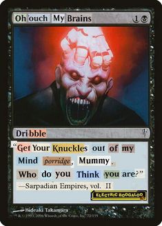 a card with an image of a demon on it's face and the caption that says, get your knuckleses out of my mind