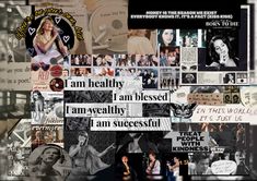 a collage of photos with words and pictures on them that say i am healthy, i am blessed, i am successful