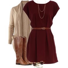 Untitled #486 Dress And Boots, Boating Outfit, Vestidos Vintage, Outfit Winter, Burgundy Dress, Beige Sweater, Work Attire