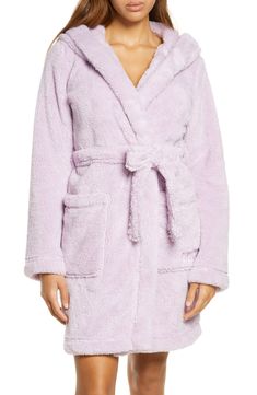 Settle in for the coziest evening in this hooded robe cut from plush faux shearling. 38" length (size Medium) 100% polyester faux shearling Machine wash, tumble dry Imported Hooded Robe, Lilac, Size 2, Nordstrom, Size Medium, Polyvore, Clothes