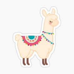 a white llama sticker with colorful beads on it's head and neck