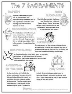 the 7 sacraments coloring page with instructions for children to learn how to use them