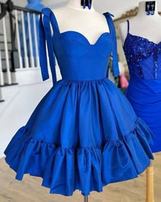 Dress With Bow Sleeves, Short Dress With Bow, Bow Sleeves, Picture Dress, Bow Straps, Classy Short Dresses, Blue Homecoming Dresses, Short Gowns, Looks Party