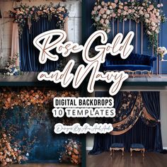 roses, gold and ivy digital backdrops 10 templates