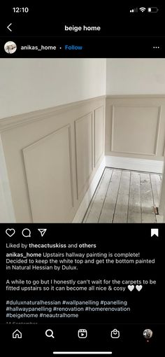 a room with white walls and wood floors is shown in this instagramtion photo