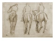 three drawings of horses walking in different directions