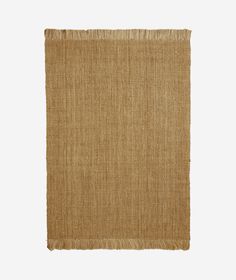 a tan rug with fringes on the bottom and side, against a white background