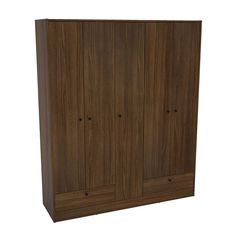 a wooden cabinet with three doors on one side and two drawers on the other