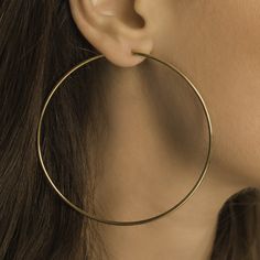 70mm Hoop Earrings DETAILS: * PVD plated stainless steel - gold, silver * Size - 70mm * Nickel and lead free * Waterproof  * Tarnish resistant  * Hypoallergenic  * Can be worn 24/7 WHAT IS PVD PLATED STAINLESS STEEL? PVD (physical vapor deposition) stainless steel coating is relatively new way of vacuum plating. This is very strong, durable and rust-resistant way of coating. It is able to handle much more wear than regular silver or gold/rose gold plated jewelry. Stainless steel jewelry requires Jewelry Big, Large Hoop Earrings, Steel Jewelry, Stainless Steel Jewelry, Gold Plated Jewelry, Gold Rose, Rose Gold Plates, Ear Piercings, Piercings