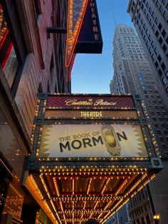 the marquee for the book of mormon in new york city