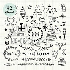 hand drawn christmas doodles on lined paper