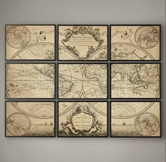 six old world maps hanging on the wall