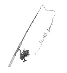 a drawing of a fishing pole with a fish hooked up to it