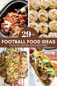 appetizers, chicken skewers, tacos and slow cooker food Game Day Snack Recipes, Game Day Buffet, Fall Football Food Ideas, Football Food Main Dish, Recipes For Football Sunday, Best Game Day Recipes, Football Tailgate Party Food, Game Day Supper Ideas, Gameday Crockpot Recipes Football Season